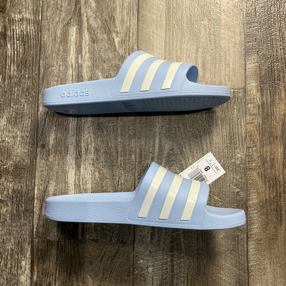 Adidas Adilette Aqua Blue and White Slides Size 8 - Picture 6 of 9